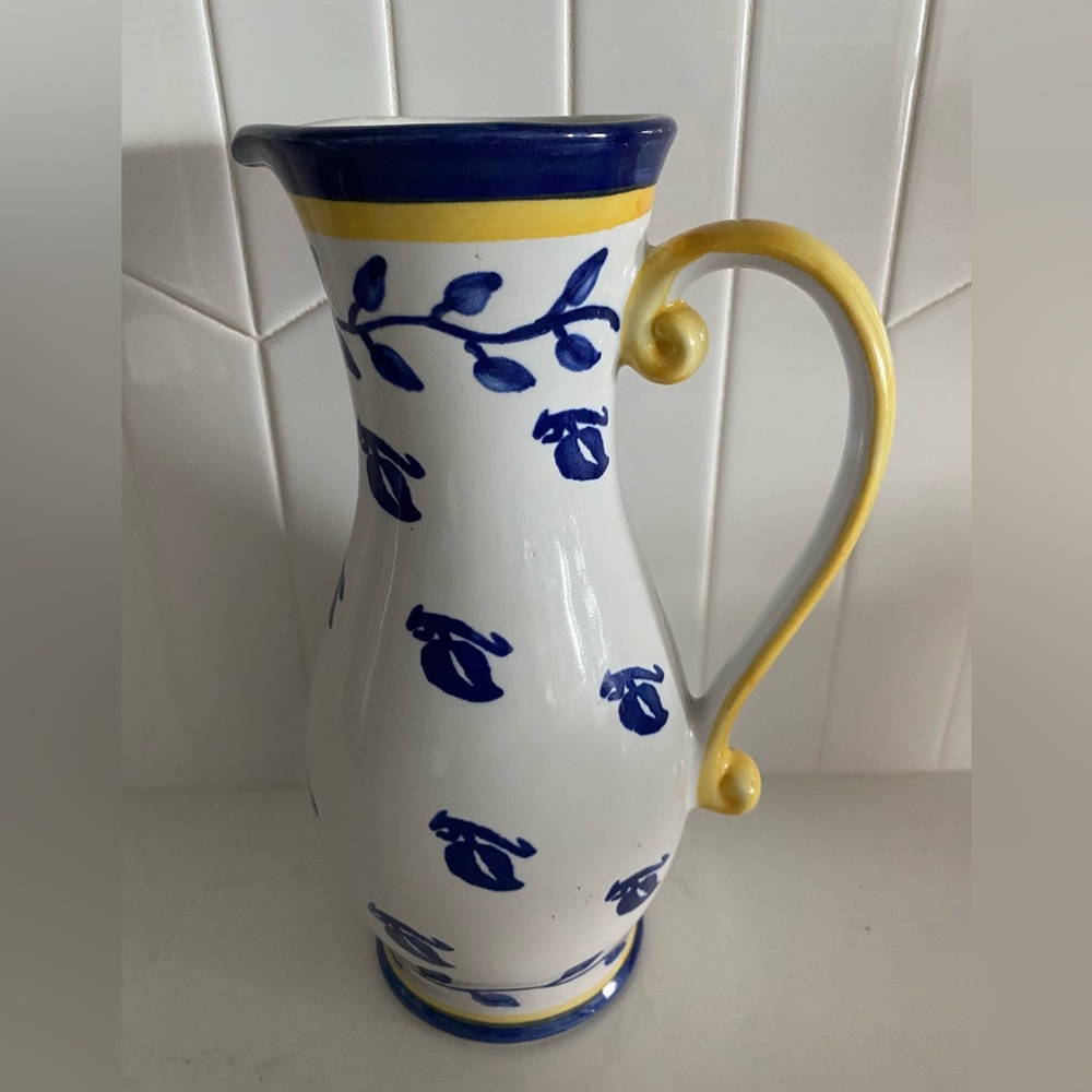 Blue and Yellow Floral Ceramic Pitcher/Vase
